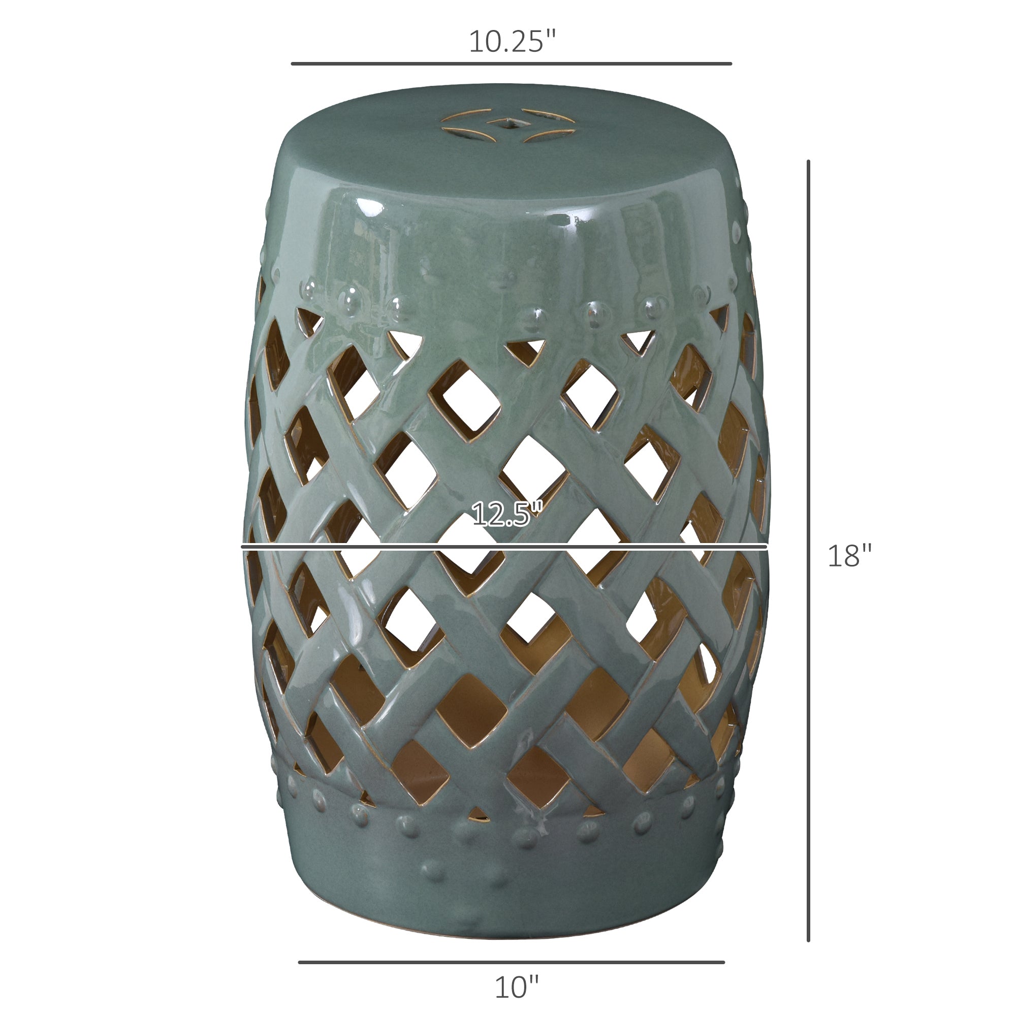 Outsunny 13" x 18" Ceramic Garden Stool with Woven Lattice Design