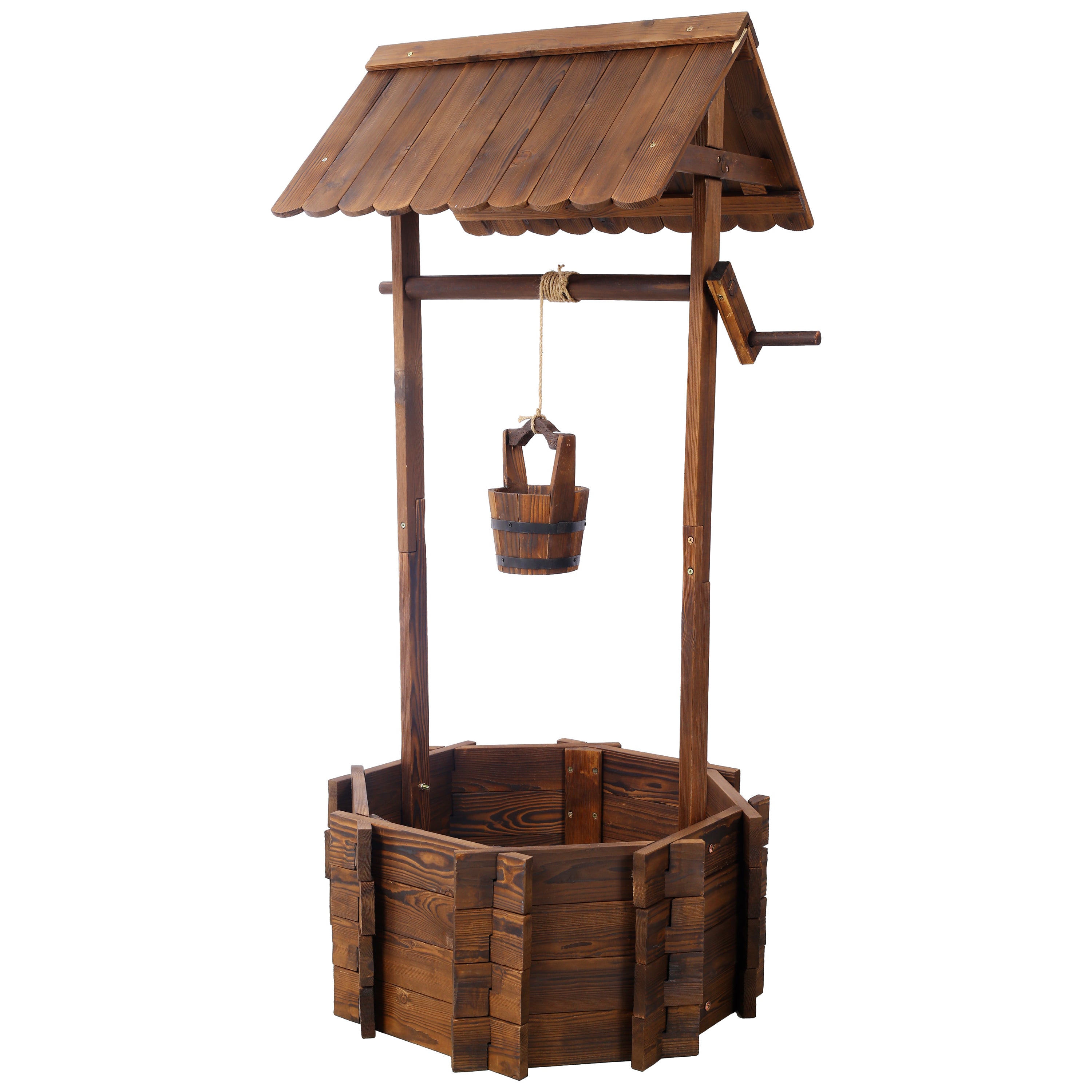 Rustic Wooden Wishing Well Planter Outdoor Home Décor