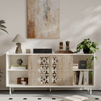Sicotas Mid Century Sideboard Storage Rustic Sliding Door Solid Wood Cabinet