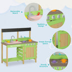 Kids Play Kitchen - Wood Mud Kitchen with Water Play Set