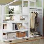 Queen Size Loft Bed with Stairs and Storage Shelves