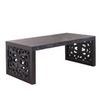 47.2" Solid Black Carved Wood Coffee Table