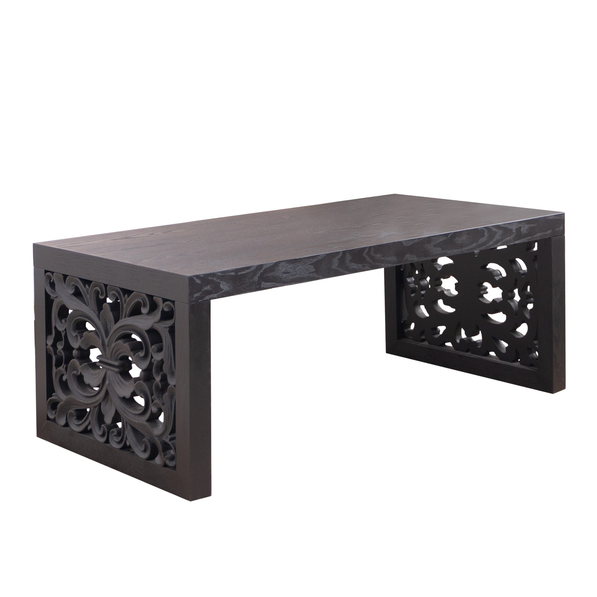47.2" Solid Black Carved Wood Coffee Table
