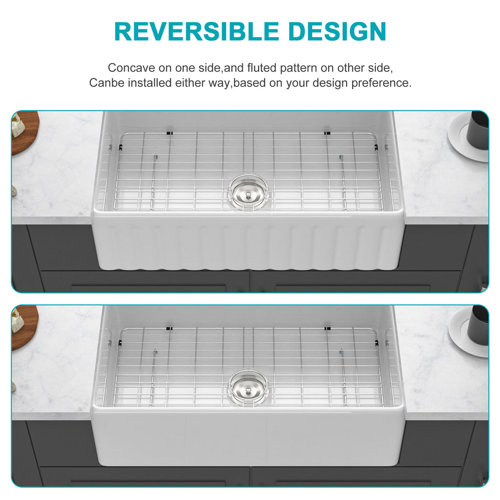 White Kitchen Sink - 33 x 18 x 10 Inch