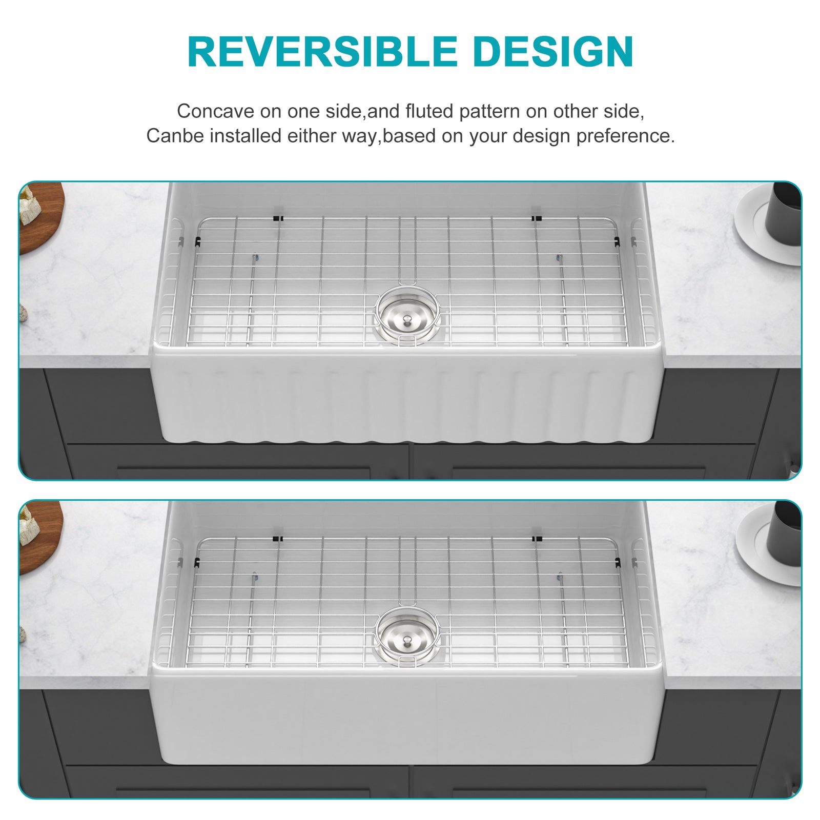 White Kitchen Sink - 33 x 18 x 10 Inch