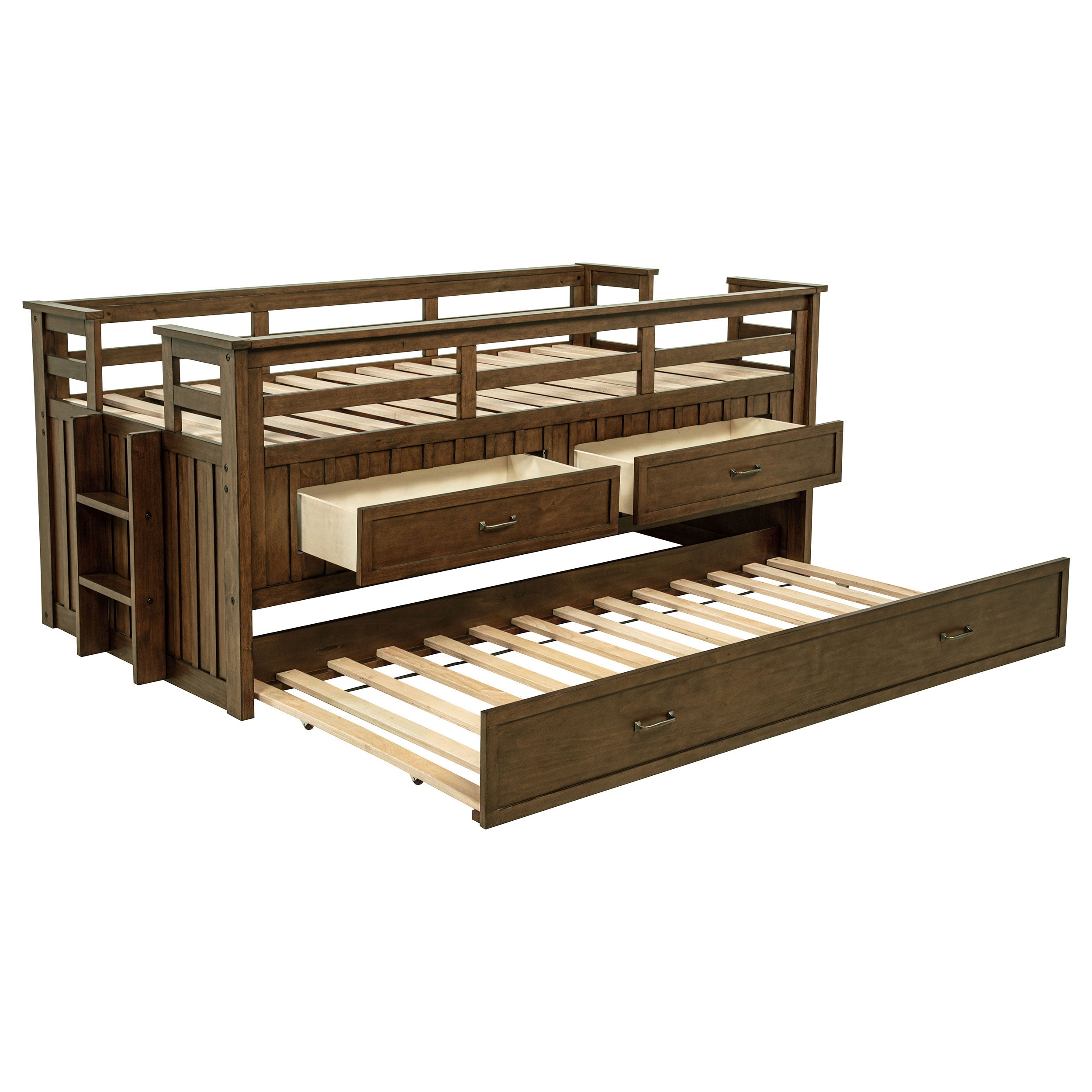 Carlsbad Wood Twin Captains Bed With Trundle Medium Brown-