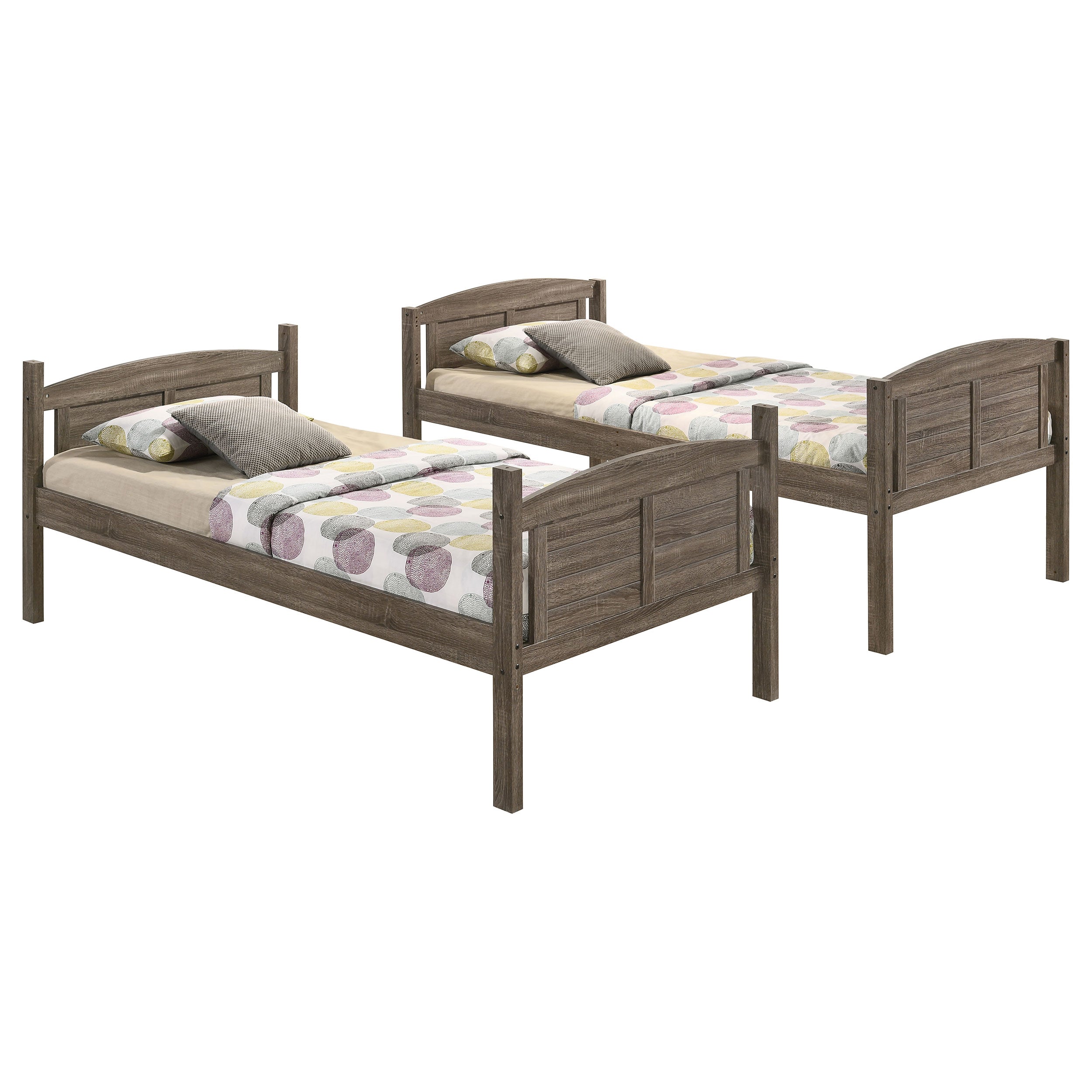 Flynn Wood Twin Over Twin Bunk Bed with Mattress Weathered Brown-