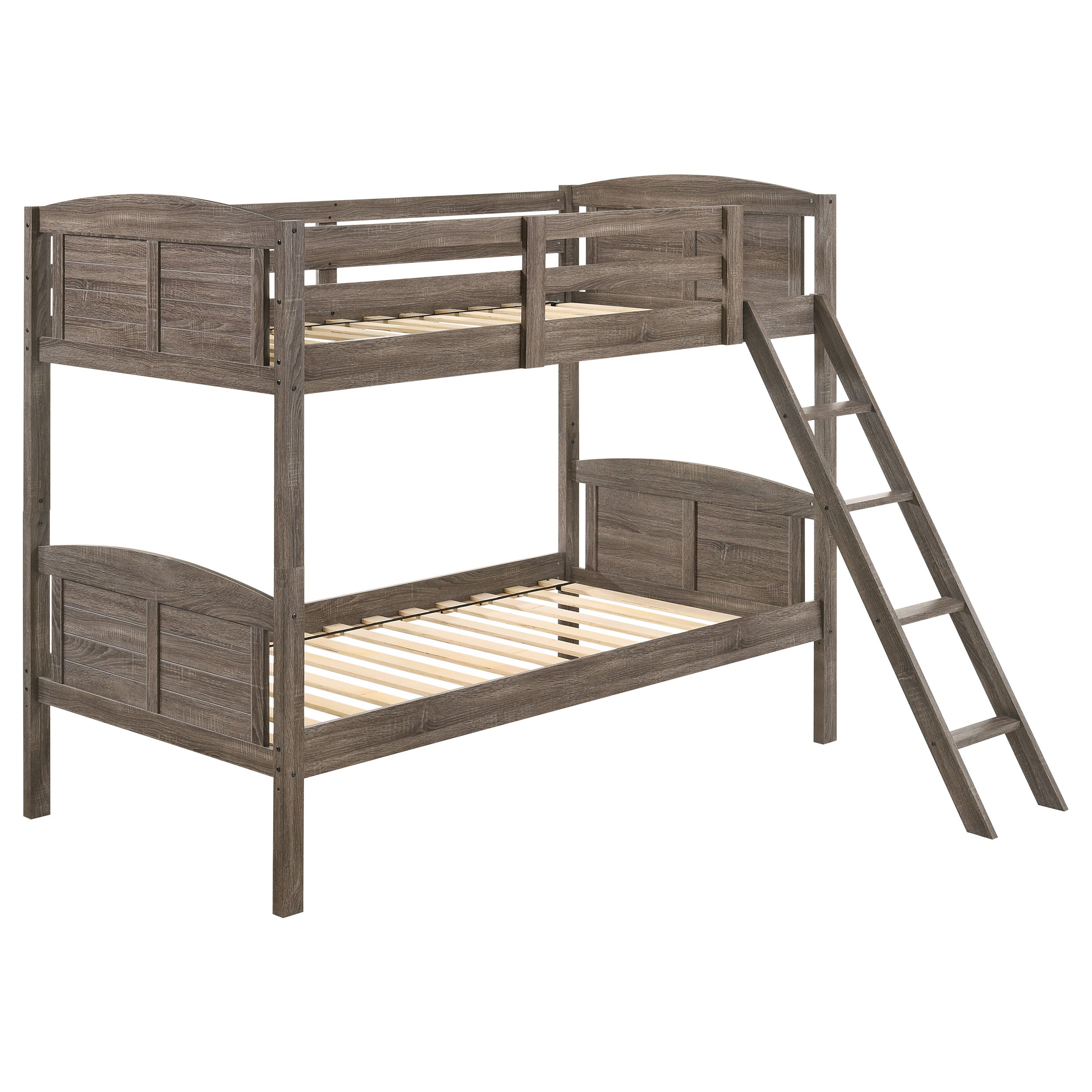 Flynn Wood Twin Over Twin Bunk Bed Weathered Brown-CoasterEveryday
