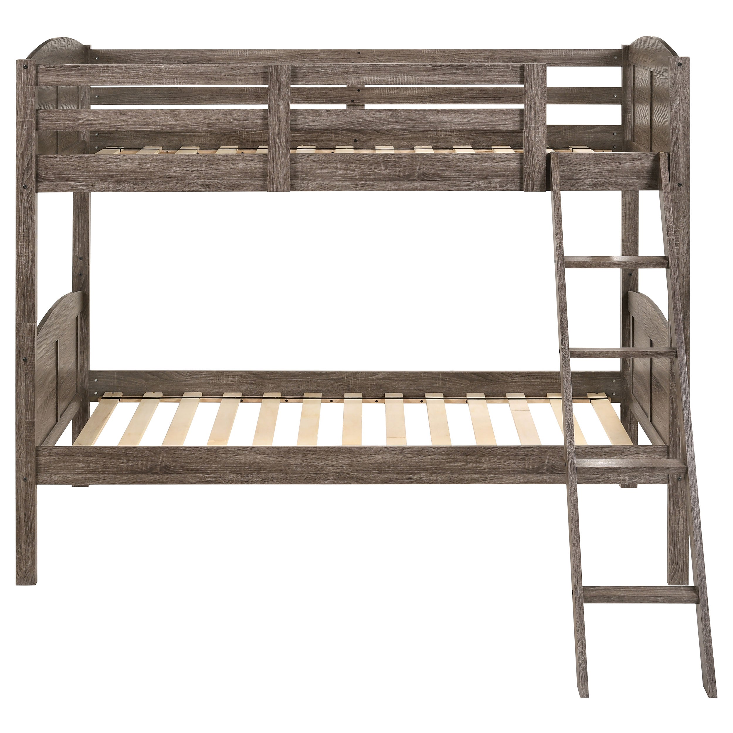 Flynn Wood Twin Over Twin Bunk Bed Weathered Brown-CoasterEveryday