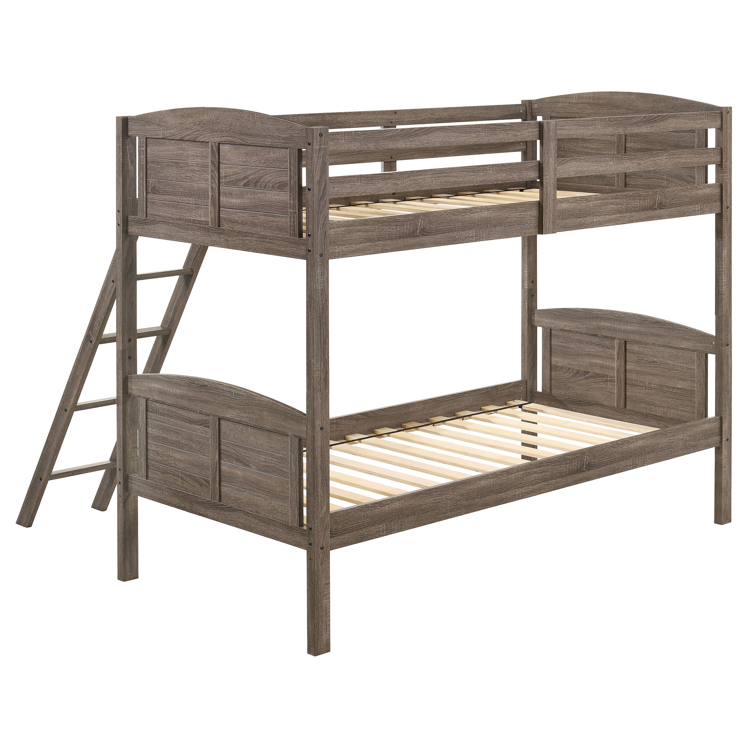 Flynn Wood Twin Over Twin Bunk Bed Weathered Brown-CoasterEveryday