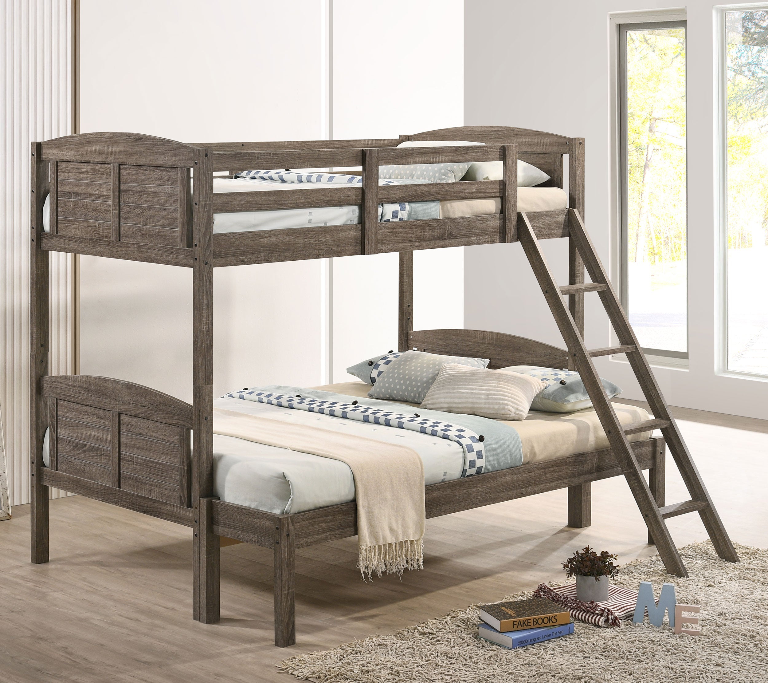 Flynn Wood Twin Over Full Bunk Bed Weathered Brown-CoasterEveryday