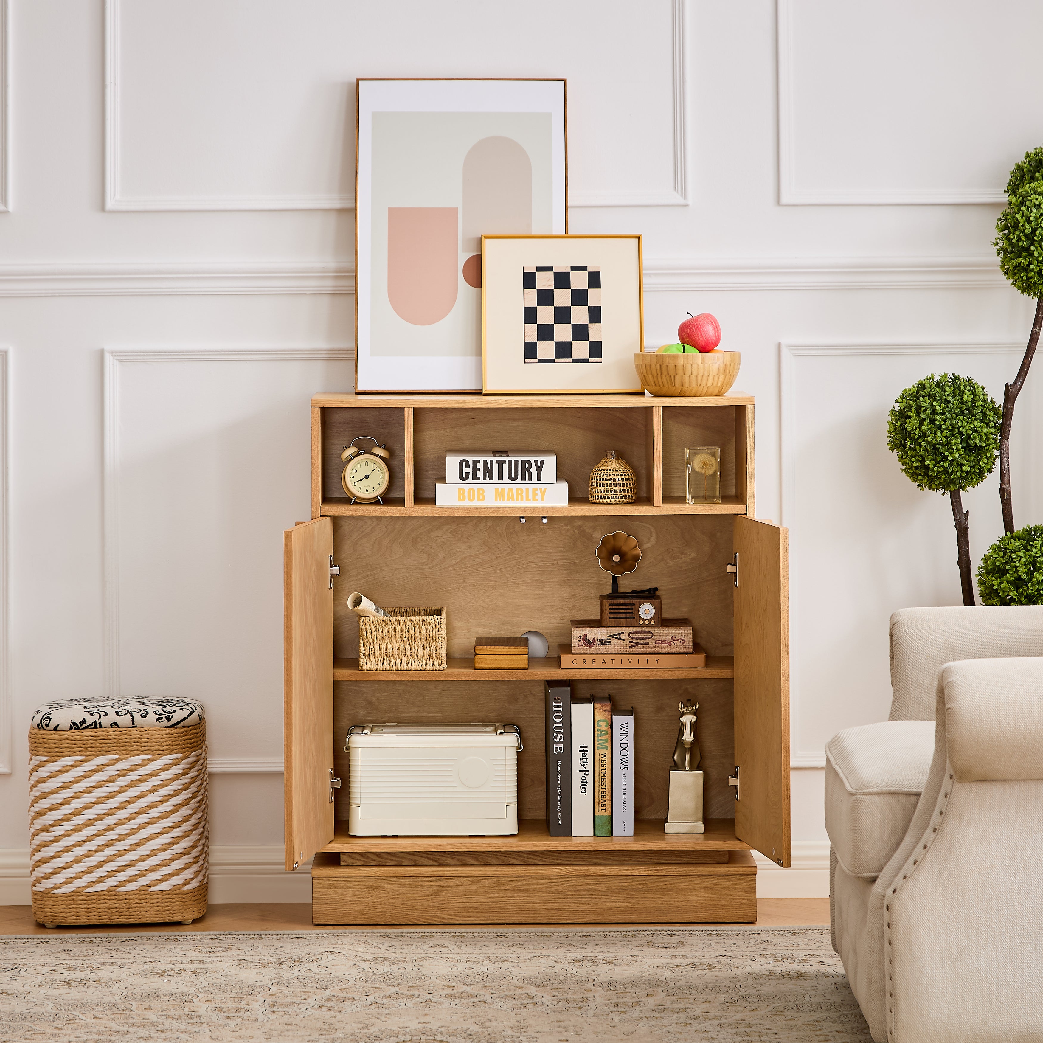 Farmhouse Fluted Sideboard Buffet Cabinet with Storage
