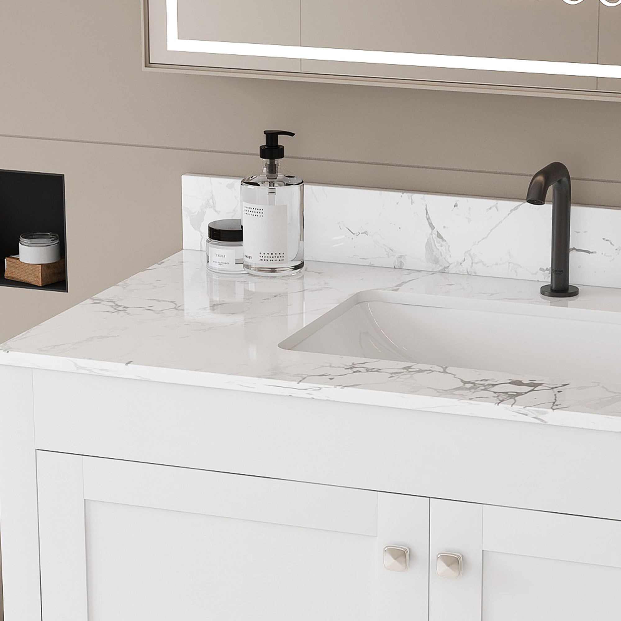 Modern 43" Bathroom Vanity with Artificial Marble Carrara