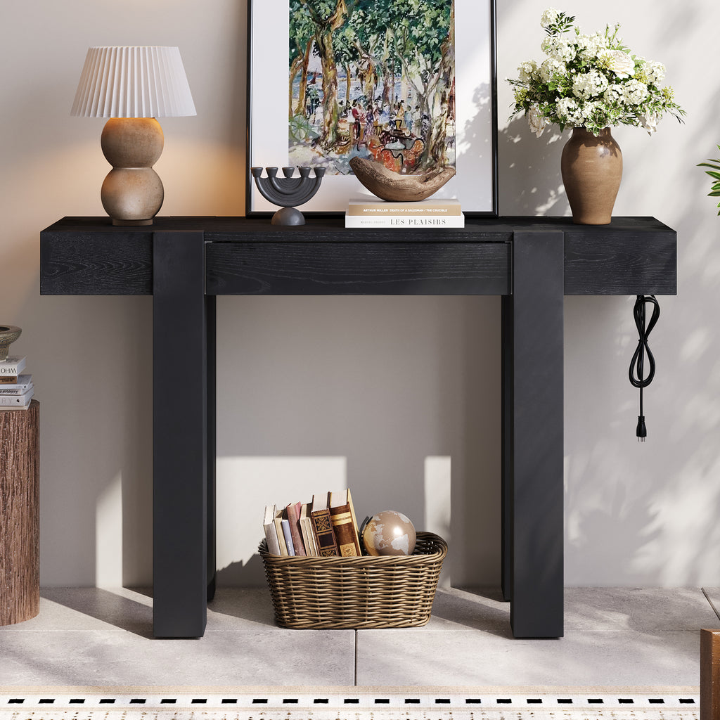 TREXM Rustic Minimalist Console Table with Hidden Drawer