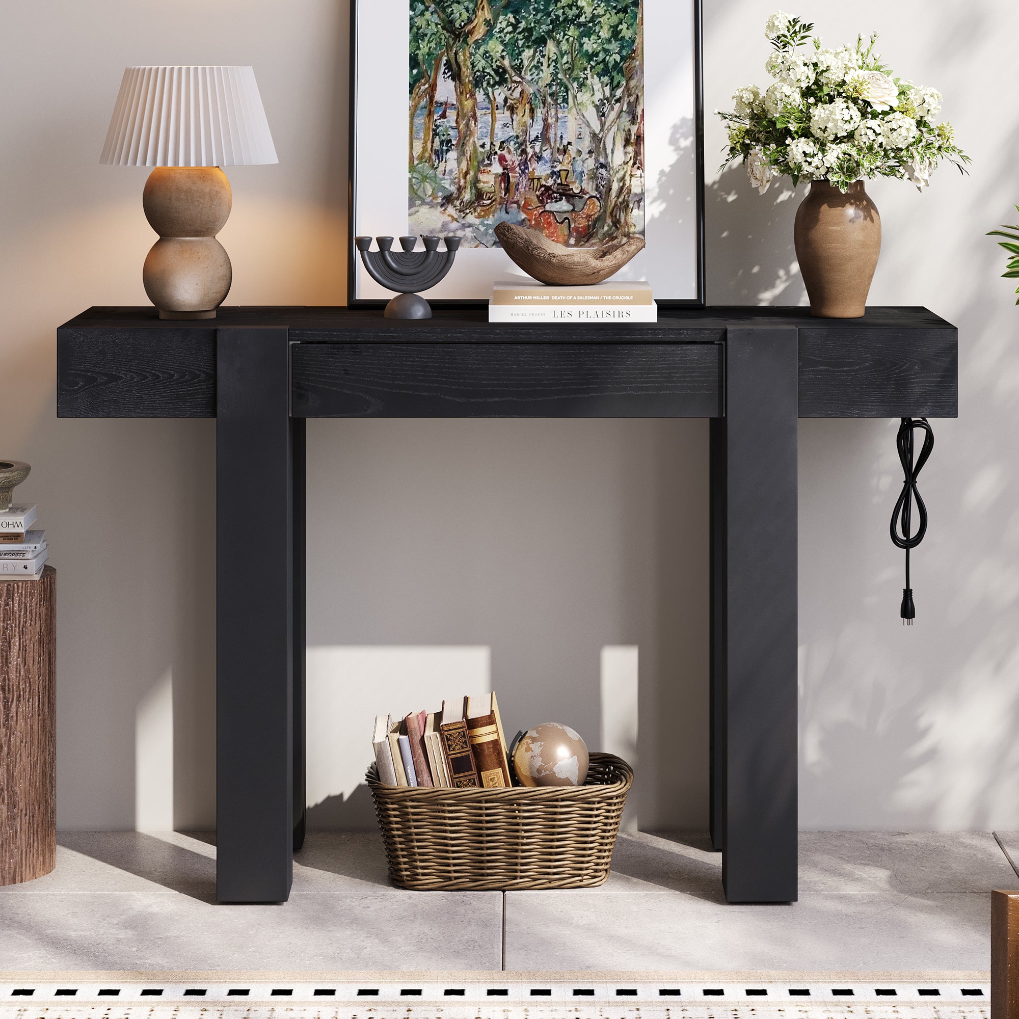 TREXM Rustic Minimalist Console Table with Hidden Drawer