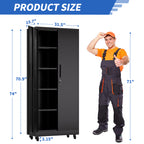71"H Metal Garage Storage Cabinet with Wheels and Lock