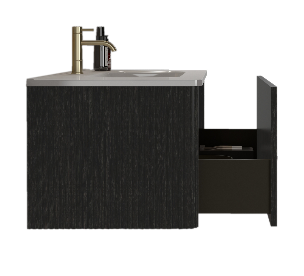 Etna 36-Inch Striped Floating Bathroom Vanity with Ceramic Sink, Black