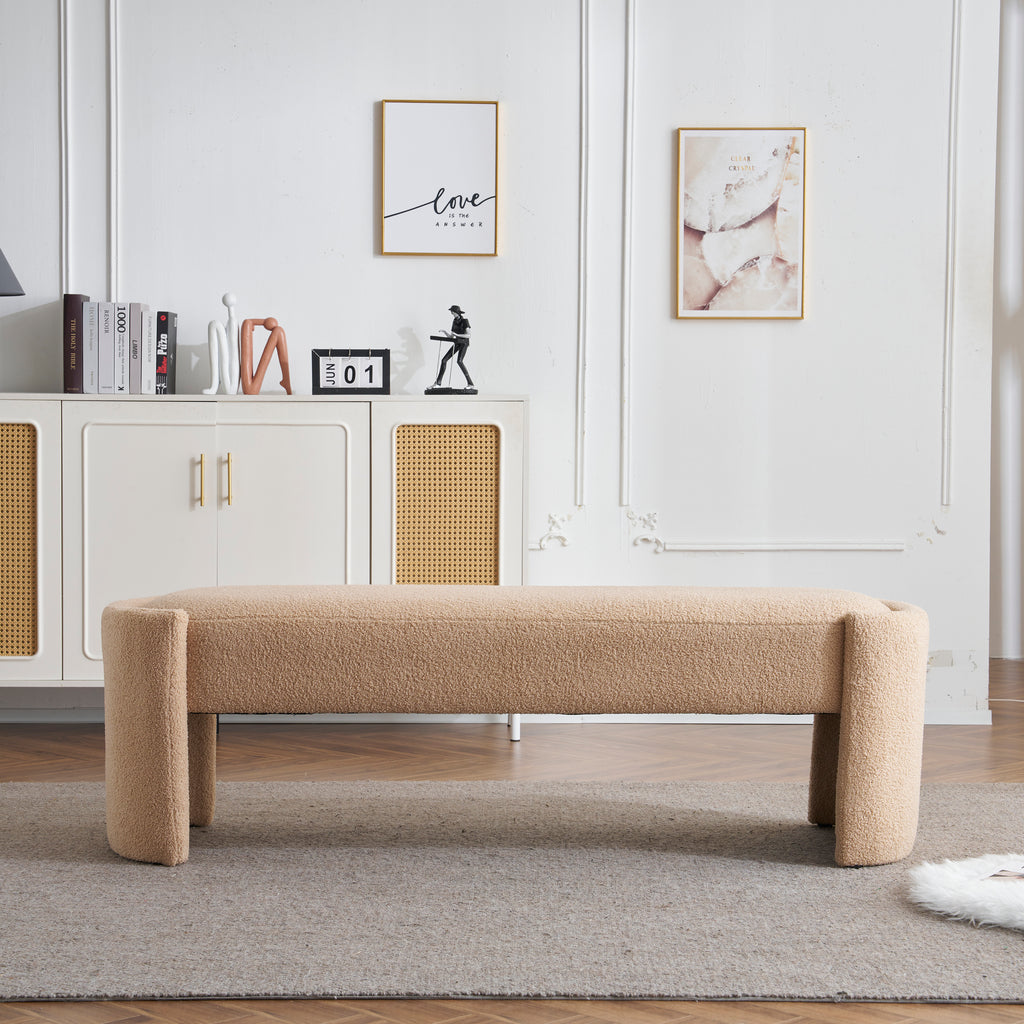 Elegant and Simple Long-Shaped Ottoman Bench, Light Camel