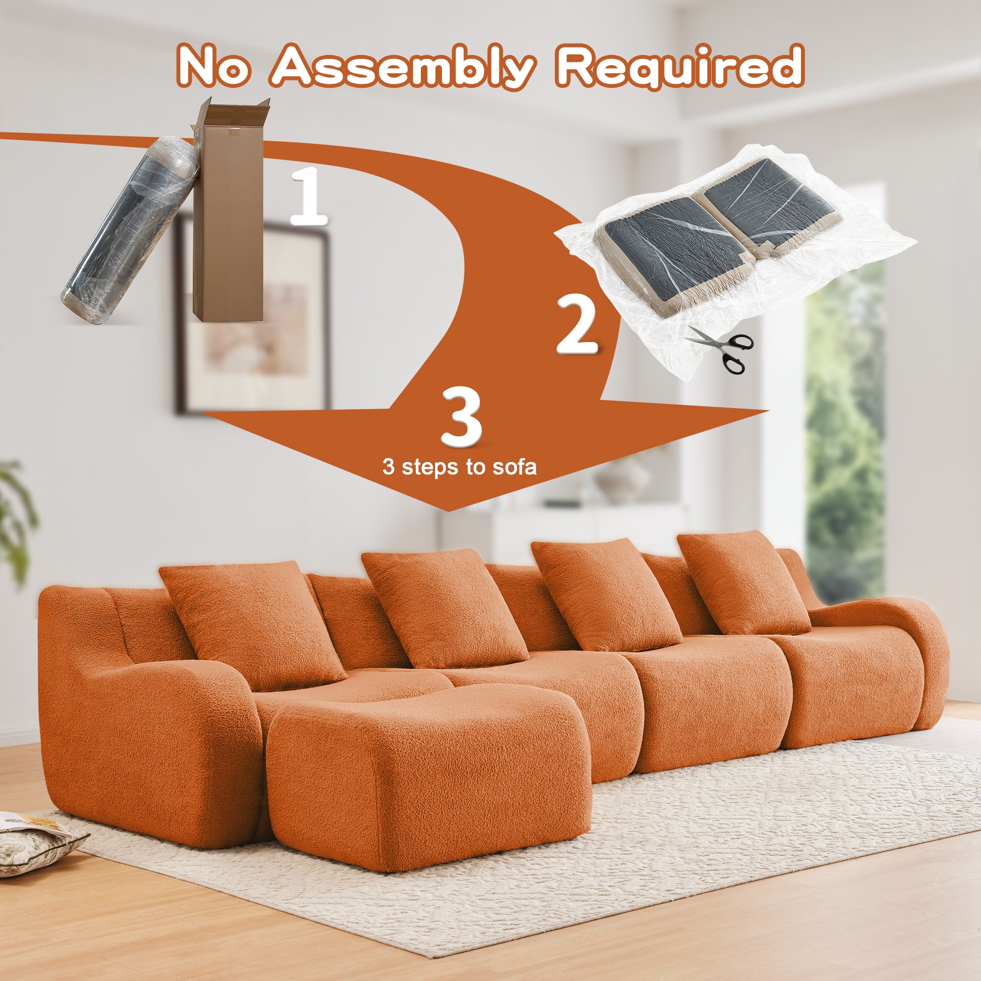L-Shaped 4-Seat Boneless Sofa