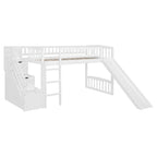 Stairway Twin Size Loft Bed with Two Drawers and Slide, White