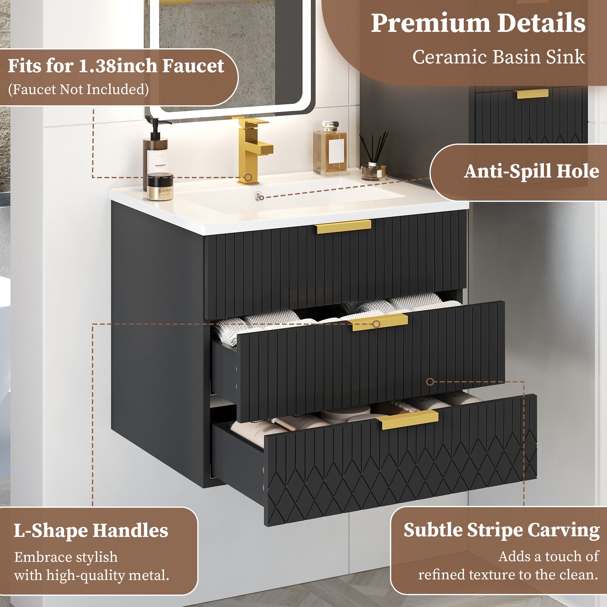 24-Inch Wall Mounted Floating Cabinet with Sink