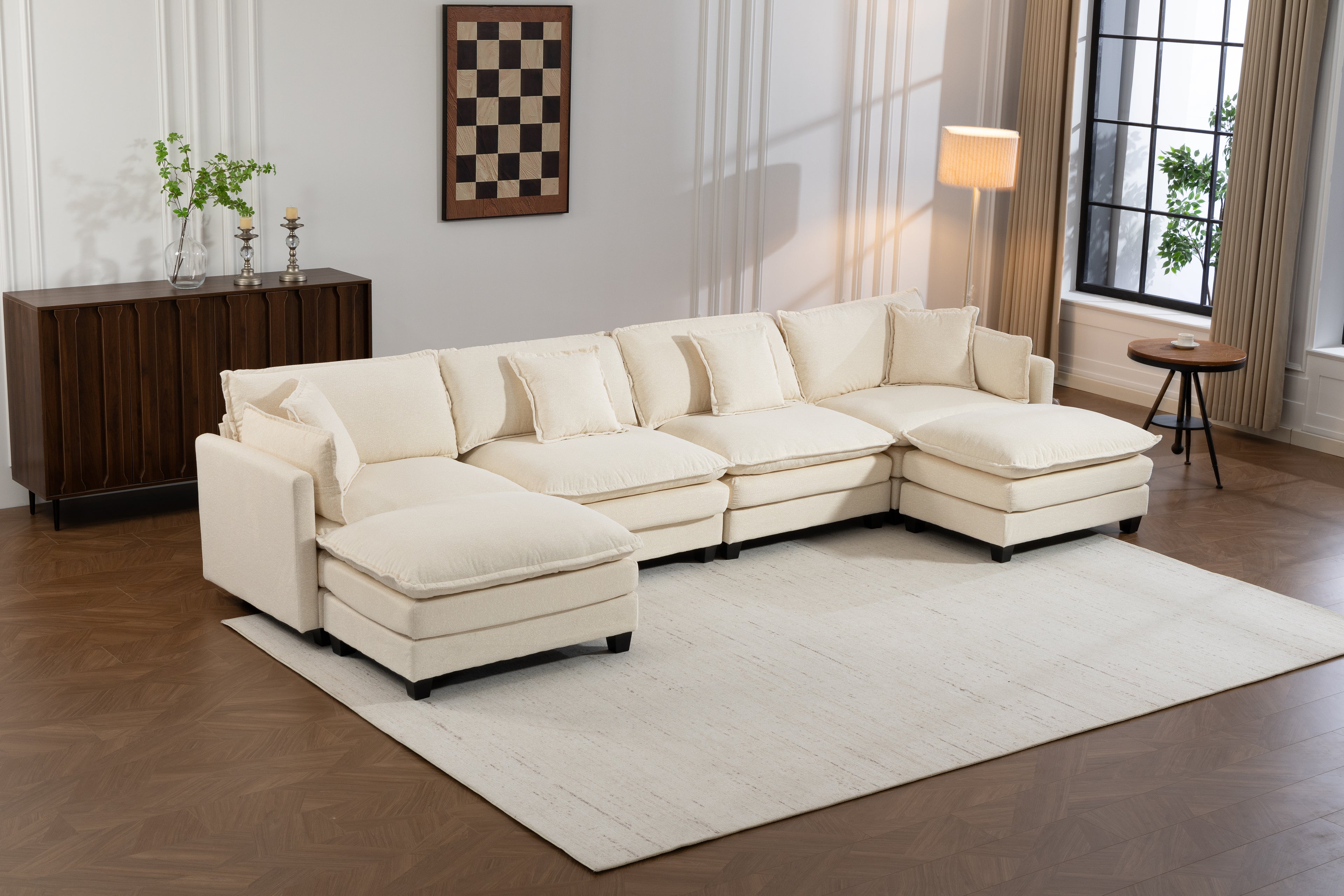 Modern 4-Seat Sectional Sofa with 2 Ottomans
