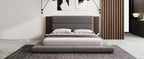 Floor Upholstered Platform Bed with Extended Wood Headboard