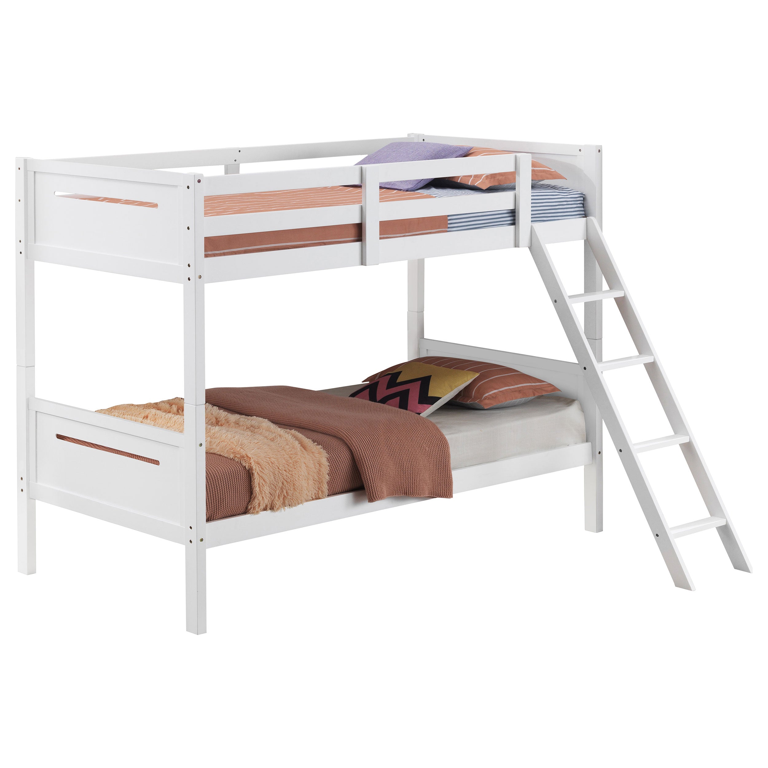 Littleton Wood Twin Over Twin Bunk Bed White-CoasterEveryday