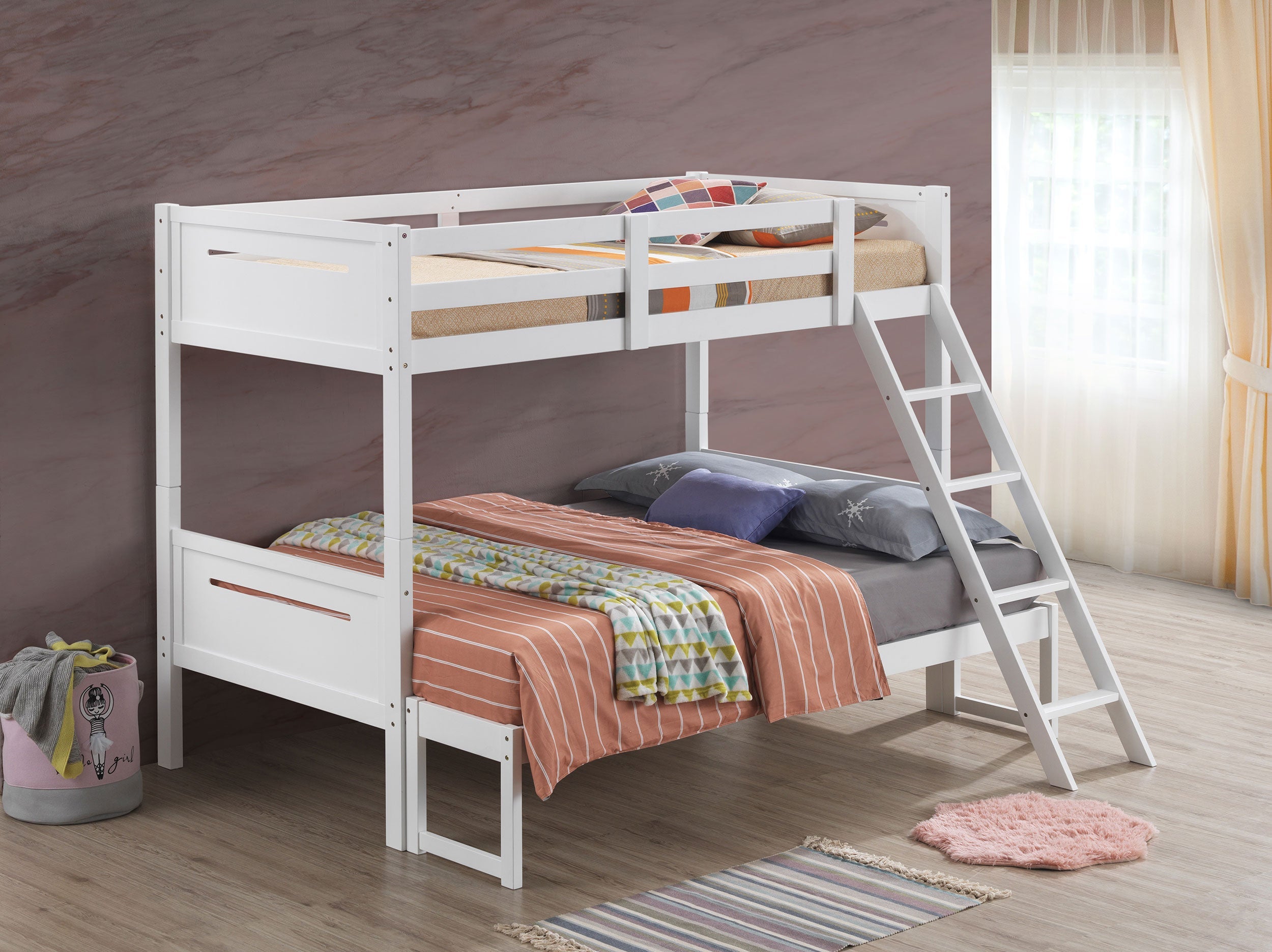 Littleton Wood Twin Over Full Bunk Bed White-CoasterEveryday