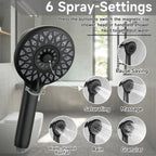 High Pressure Shower Heads 6 Spray Mode - Matte Black