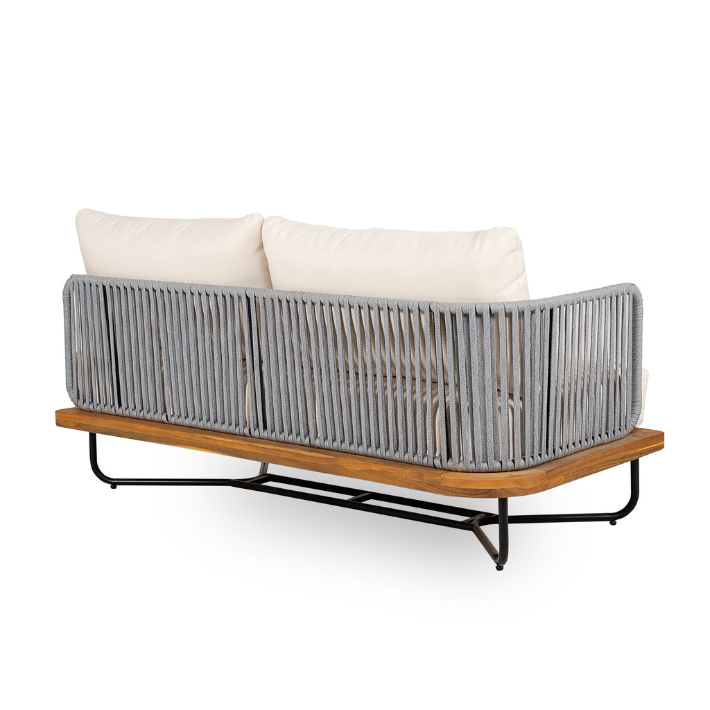 Lucca Outdoor 6 Seater Acacia Wood and Rope Woven Patio Conversation Set