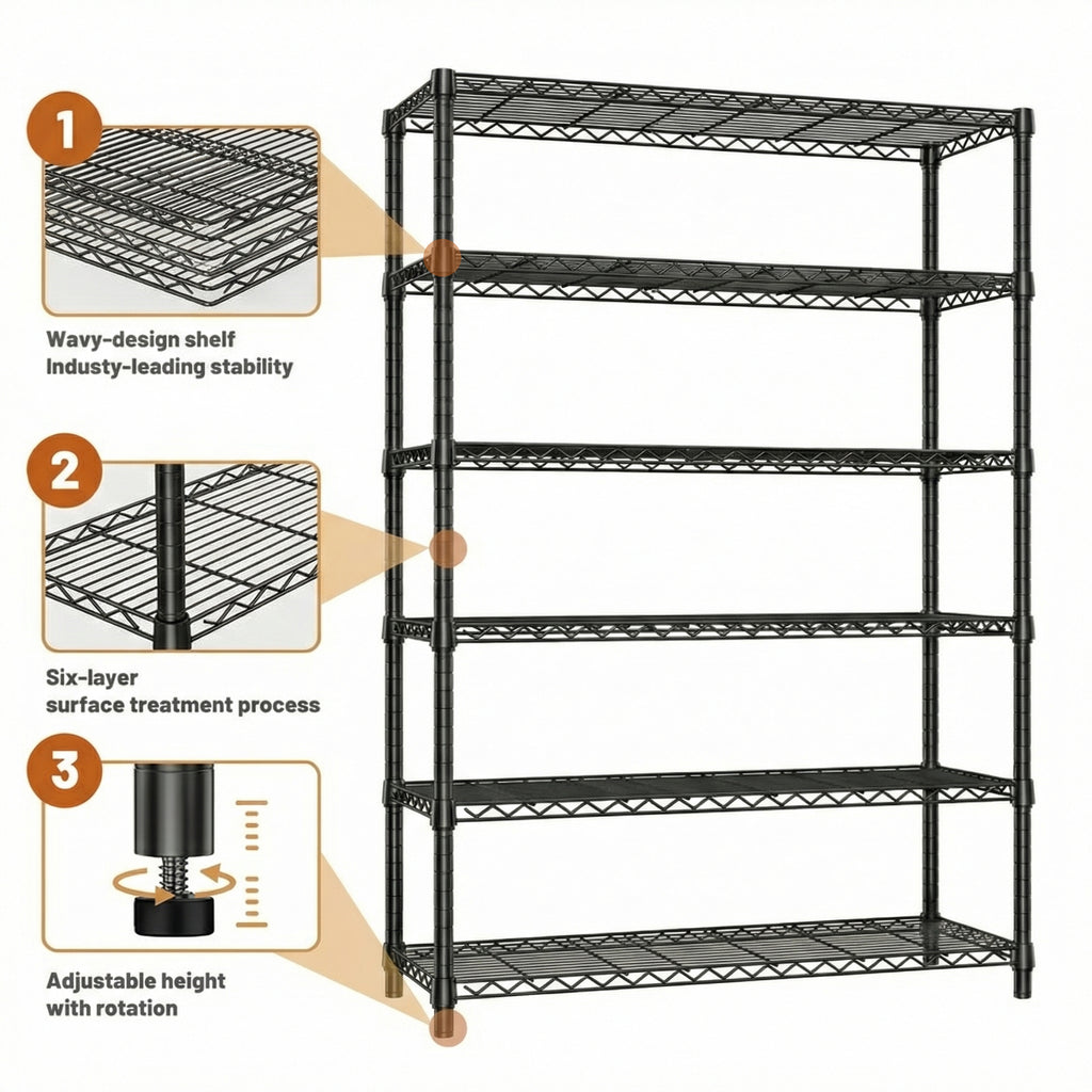 6 Tiers Storage Shelves - Heavy Duty Metal Shelving Unit