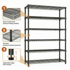 6 Tiers Storage Shelves - Heavy Duty Metal Shelving Unit