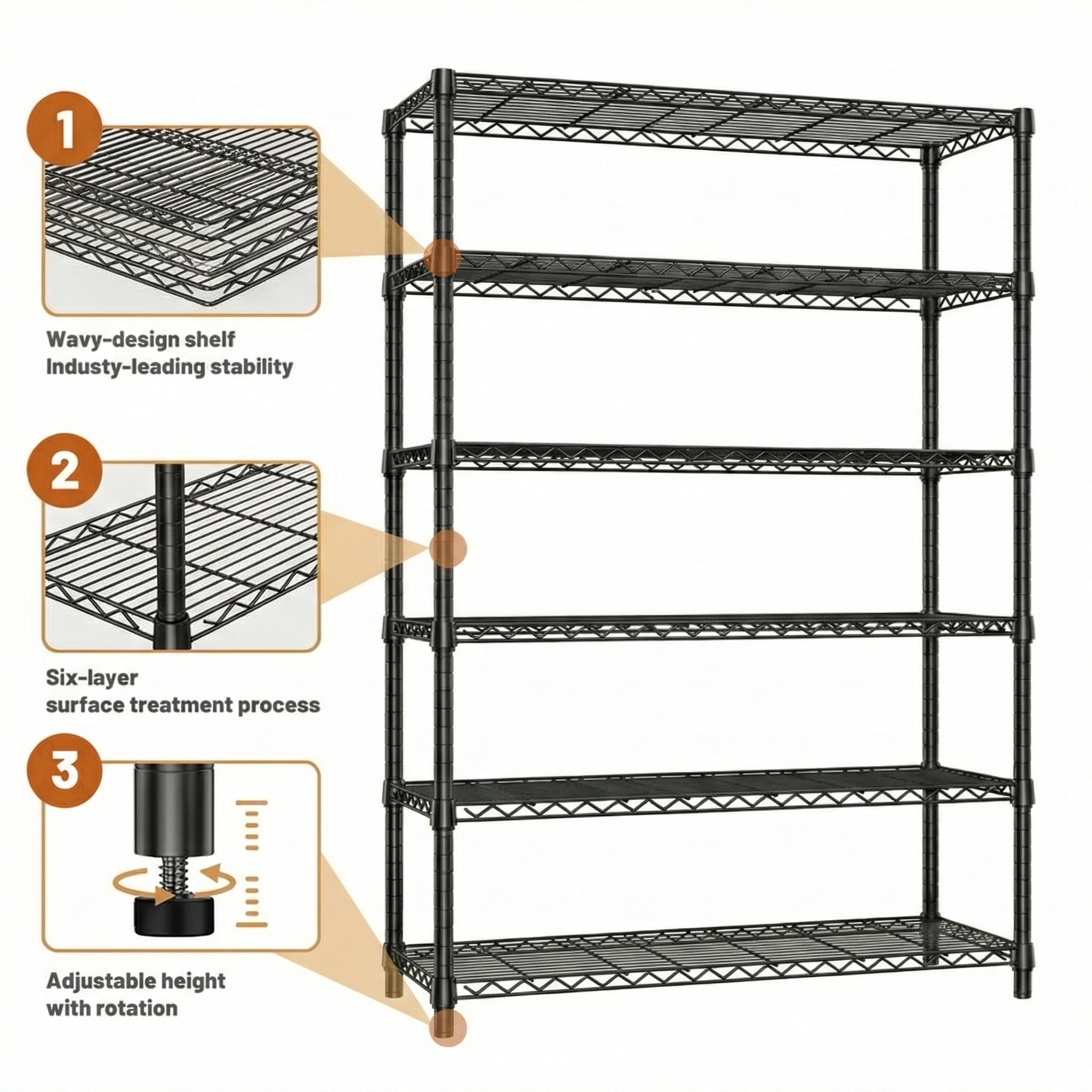 6 Tiers Storage Shelves - Heavy Duty Metal Shelving Unit