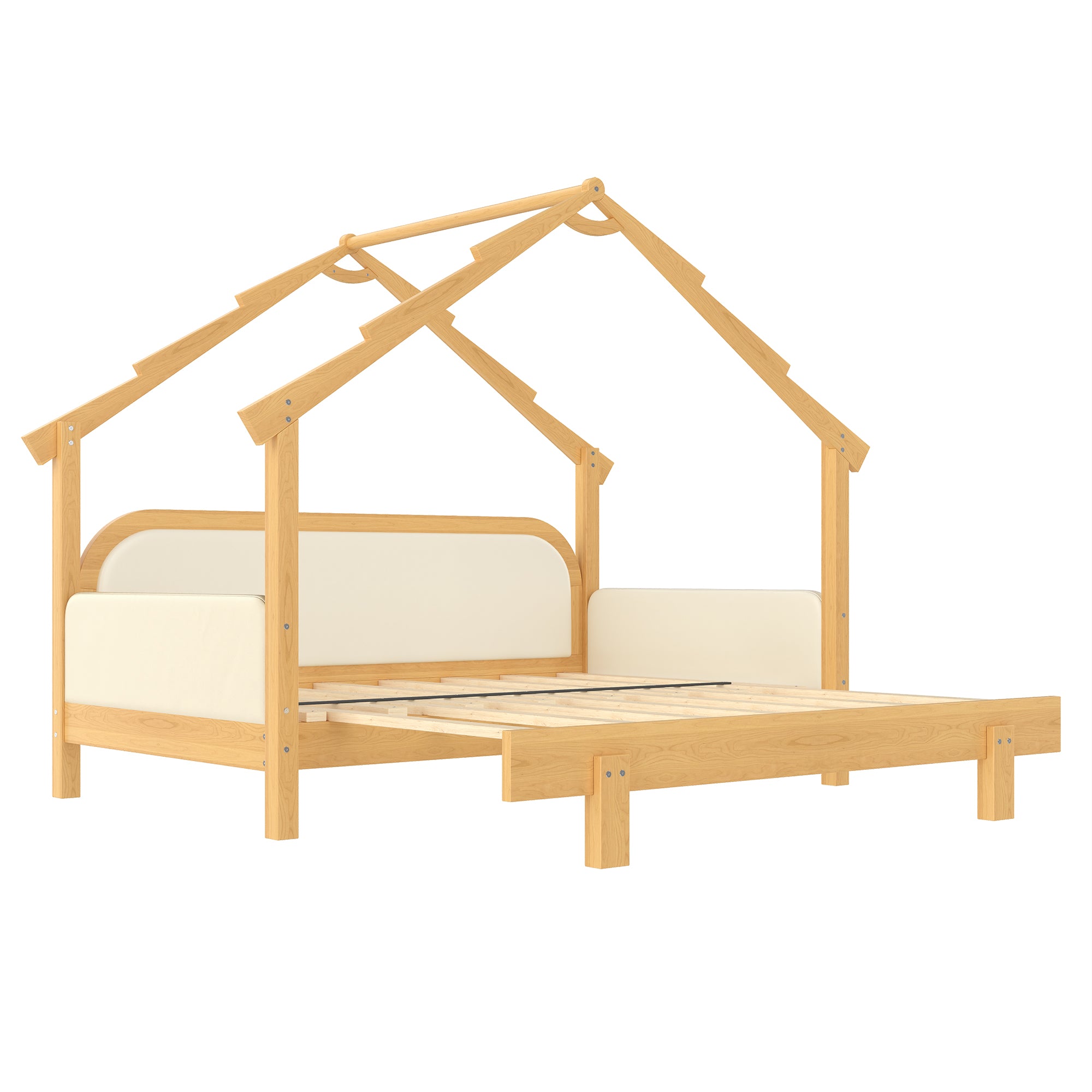 Twin Size Wood Treehouse Bed With Soft Cushion Rails