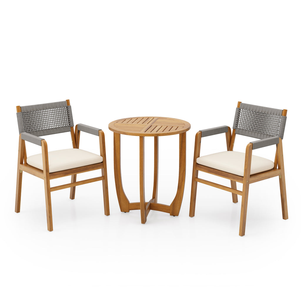 Outdoor 3-Piece Acacia Wood Dining Set with Cushion