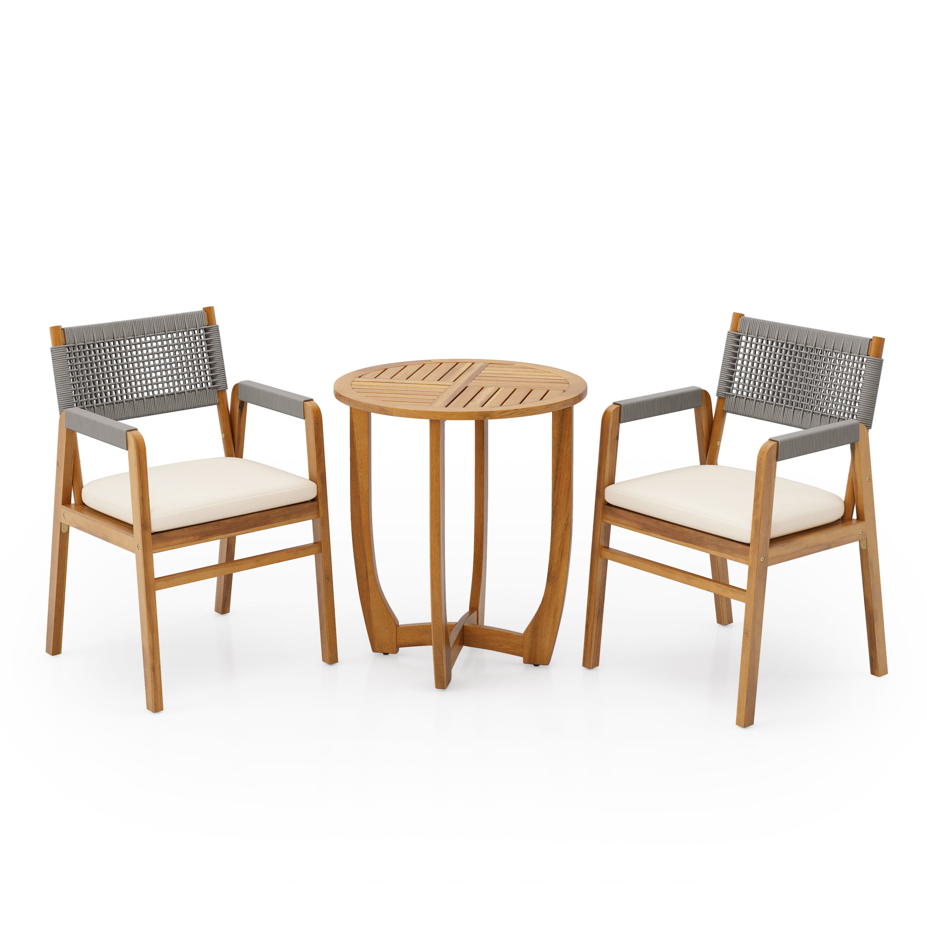 Outdoor 3-Piece Acacia Wood Dining Set with Cushion