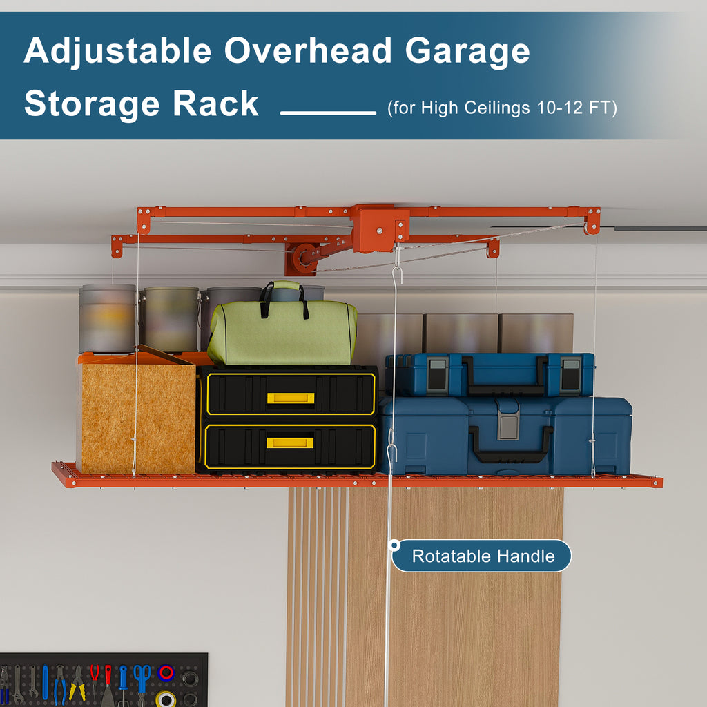 Orange Overhead Garage Storage Rack 4x8 FT for High Ceilings