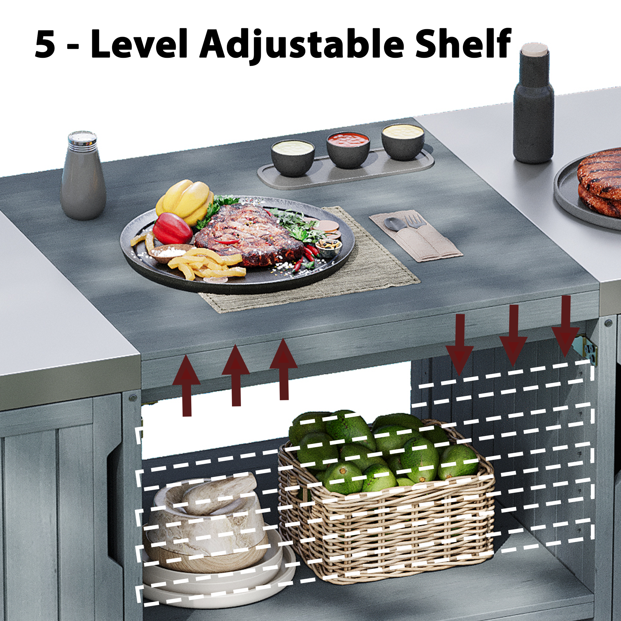 K&K 66.5" Outdoor Kitchen Island for Big