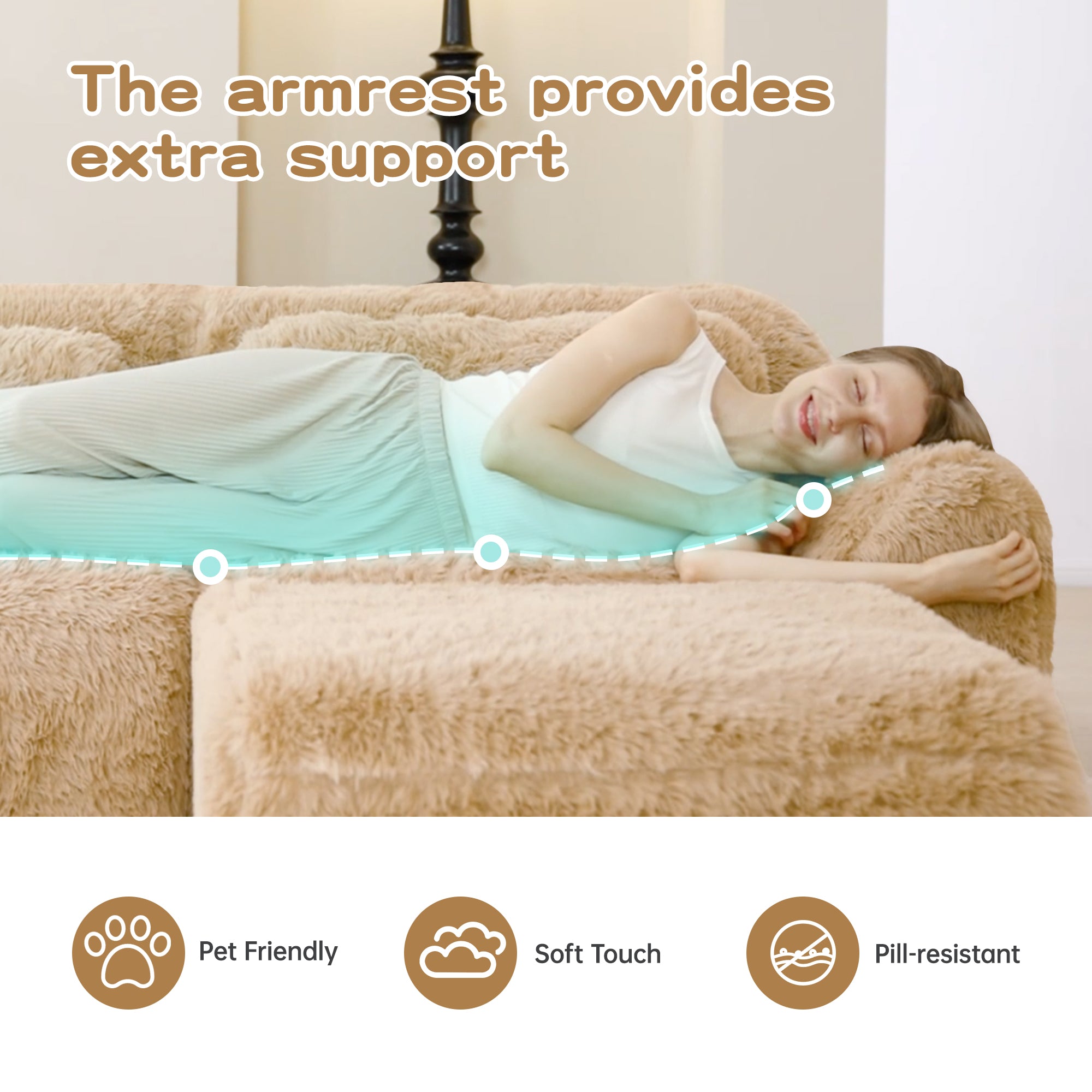114" Soft And Fluffy Plush Fabric Modular Sectional Sofa