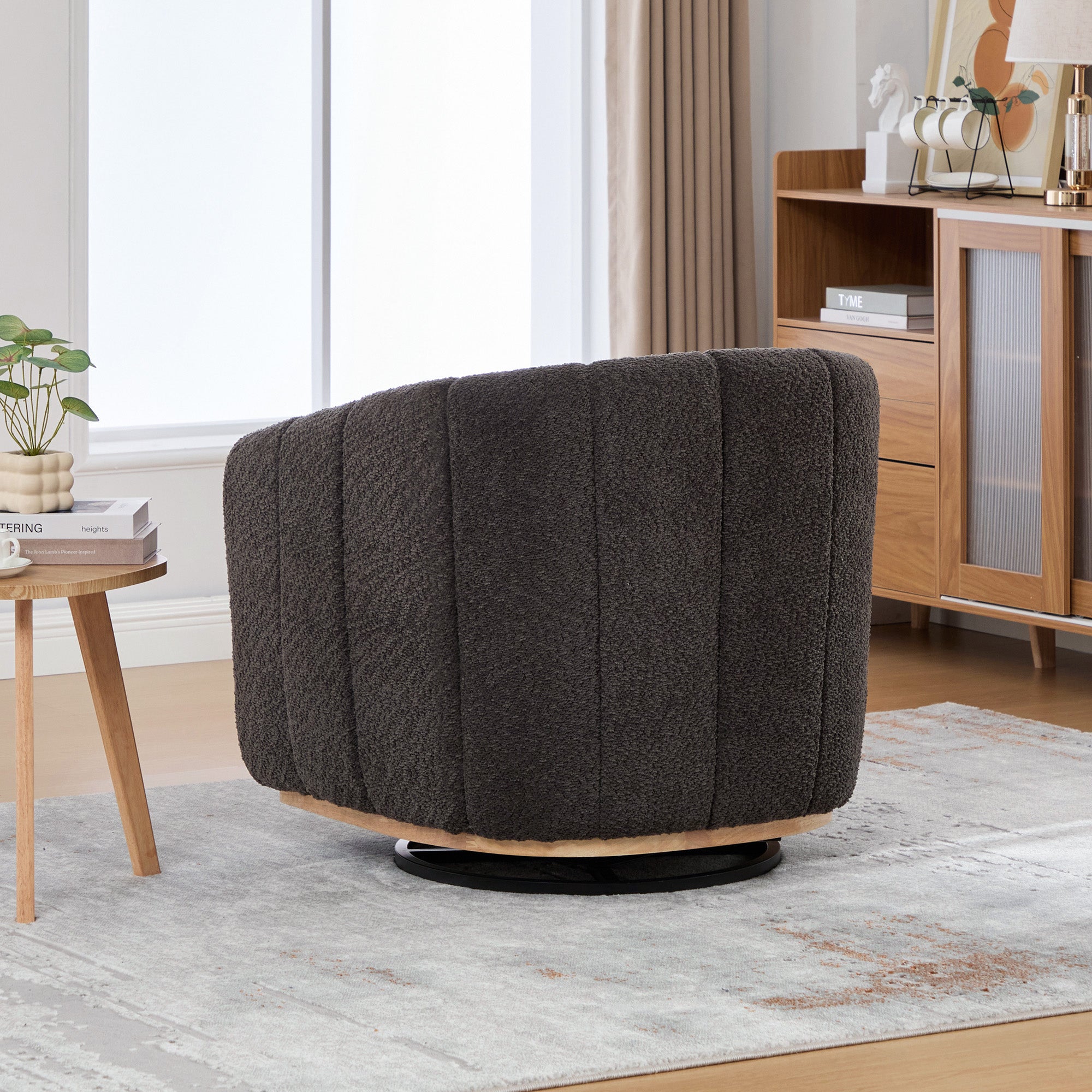 31.89" Wide Modern Chenille Cushioned Metal Base 360° Swivel Chair