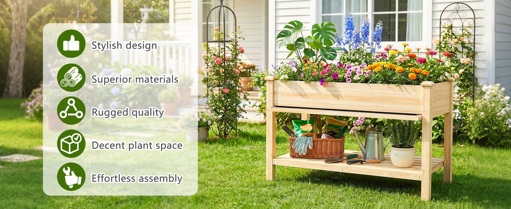 Raised Garden Bed 48x23x31.1-inch Elevated Wood Planter