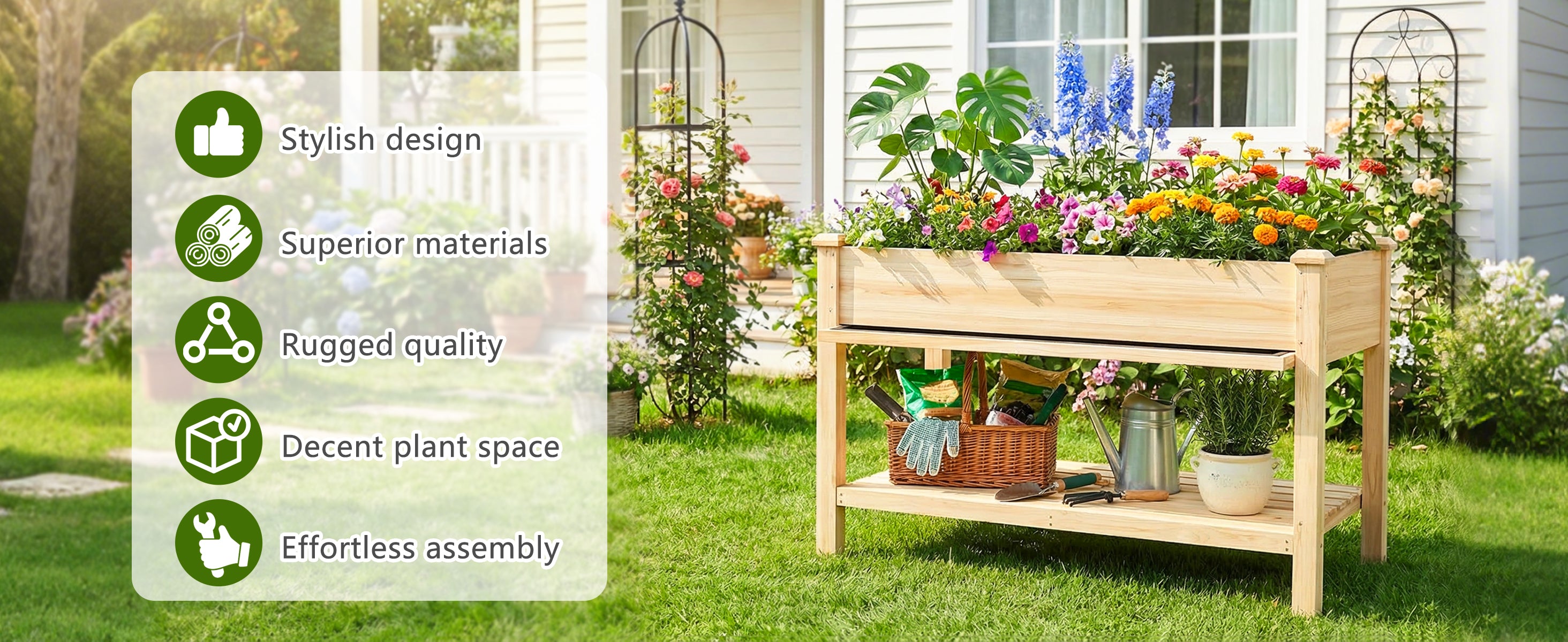 Raised Garden Bed 48x23x31.1-inch Elevated Wood Planter