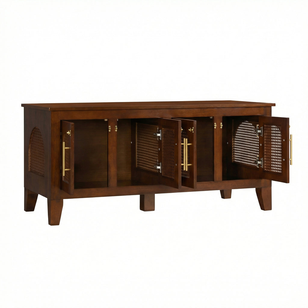 Lars Indoor Rattan Decorated Rubber Wood Dog Crate Cabinet Furniture