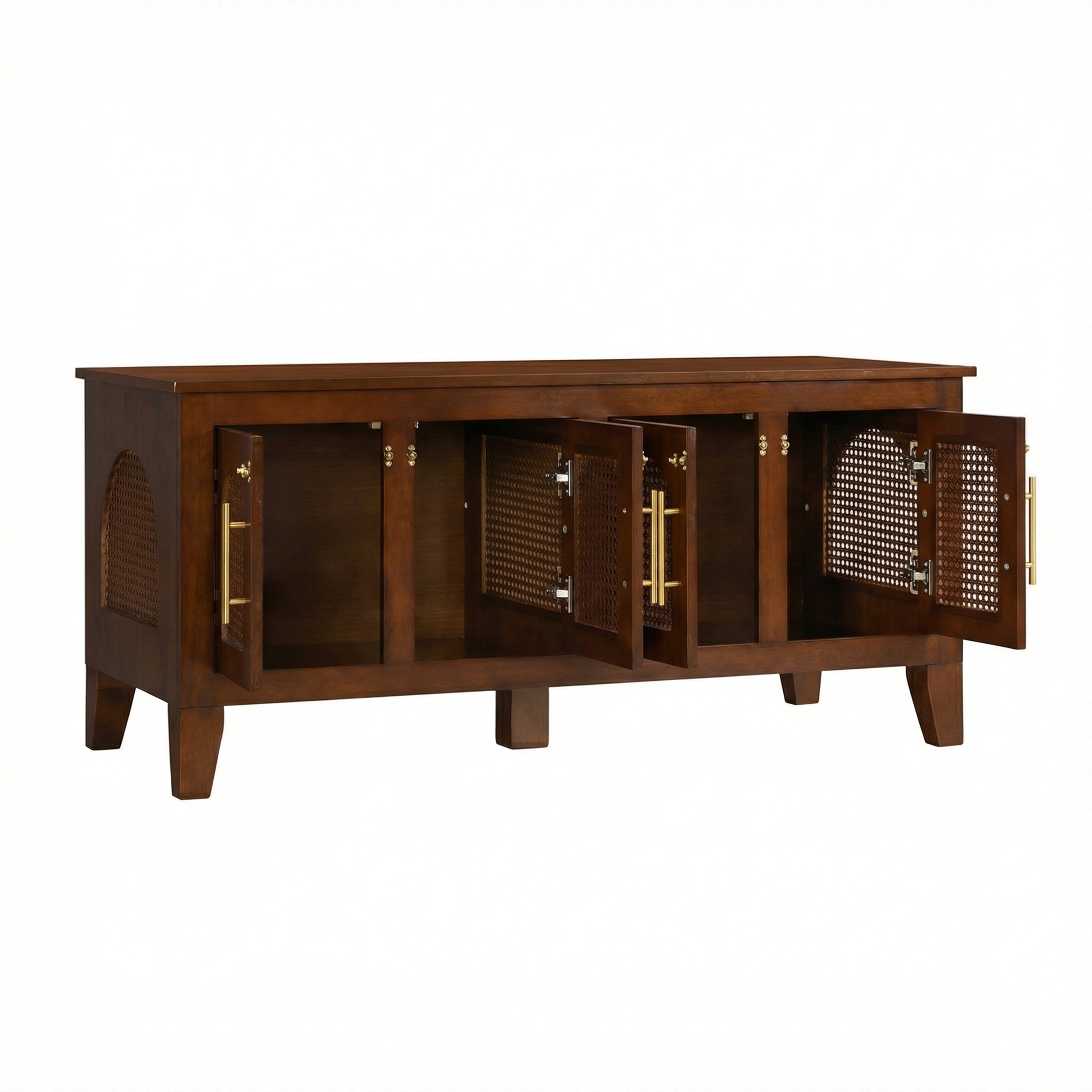 Lars Indoor Rattan Decorated Rubber Wood Dog Crate Cabinet Furniture