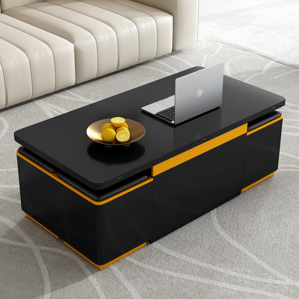 VIBE HAUS Lift-Top Coffee Table with Storage Stools
