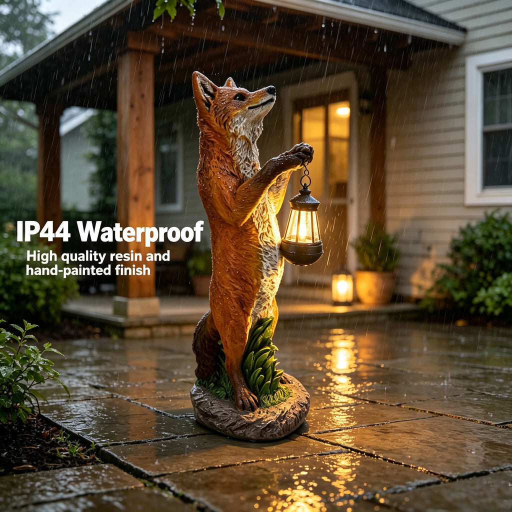 28'' Fox Garden Statue with Hanging Solar Lantern