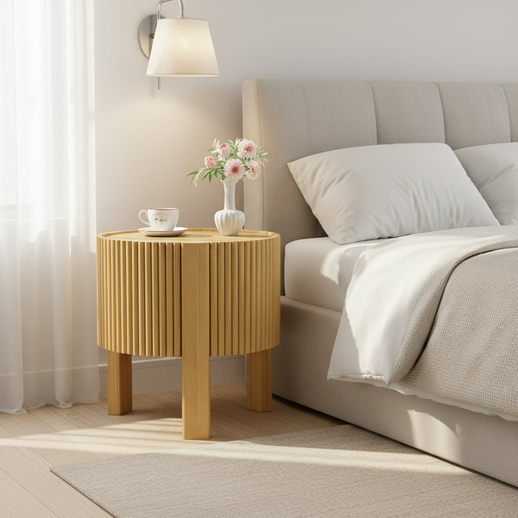 Round Fluted Side Table with Storage