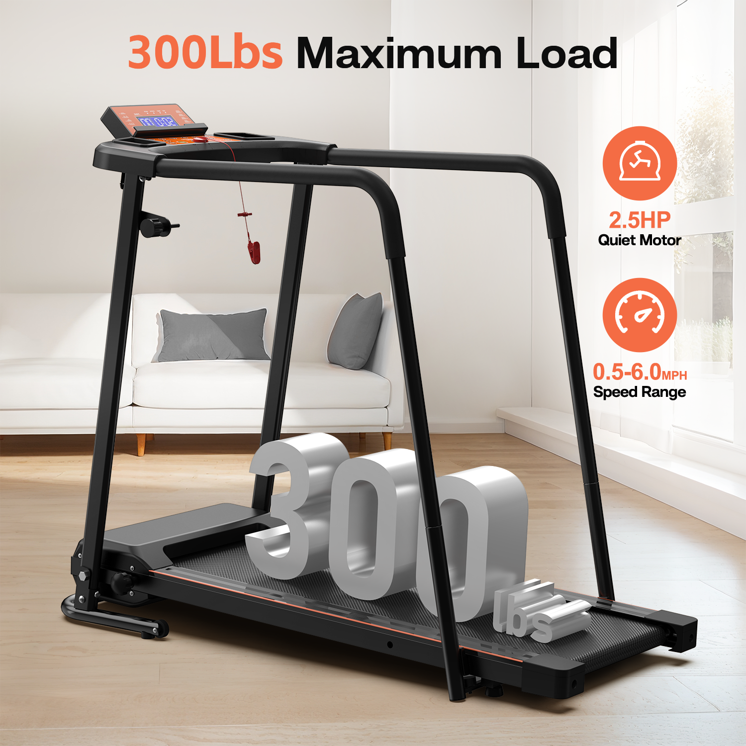 Walking Treadmills for Home with Extended Handrails