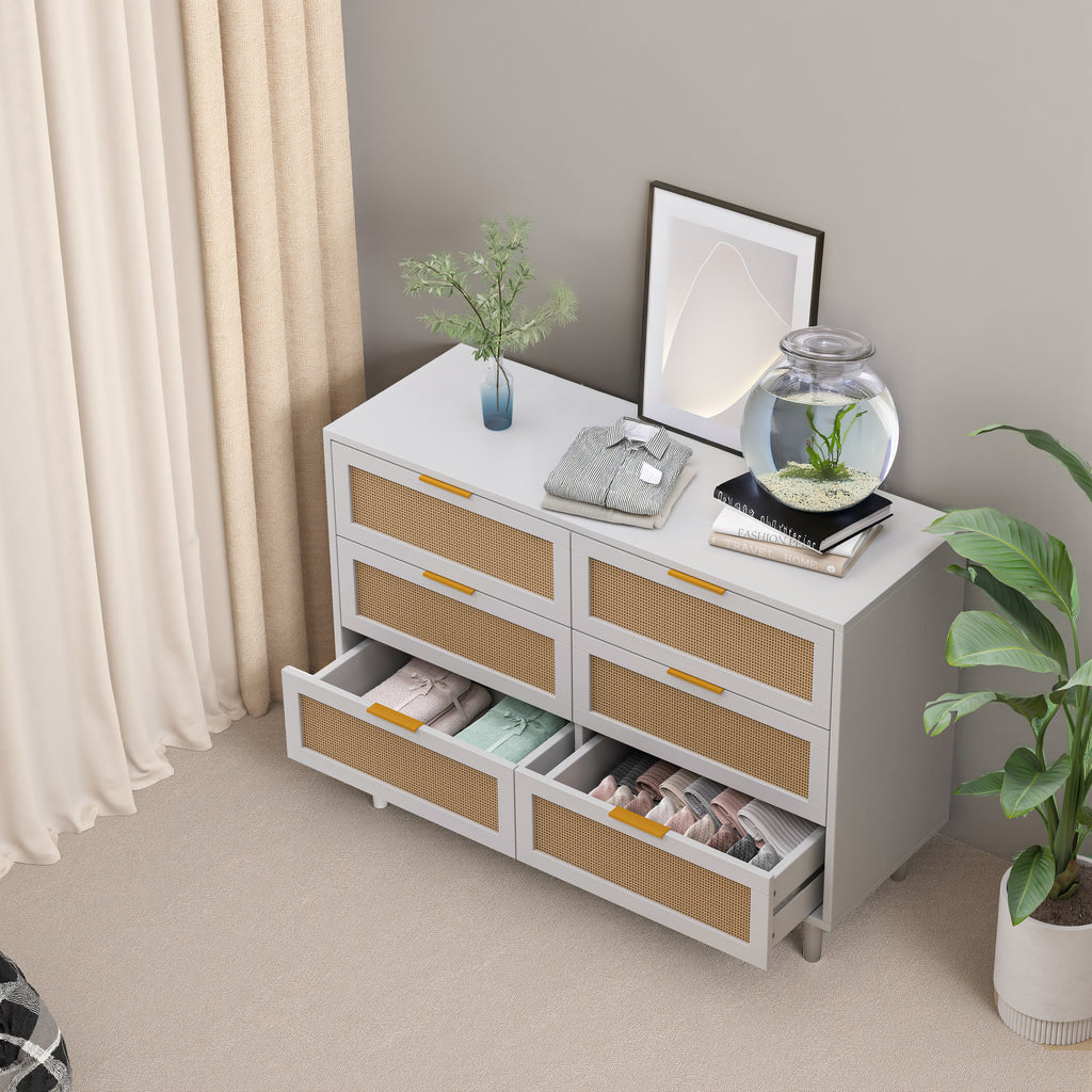51.18"6-Drawers Rattan Storage Cabinet